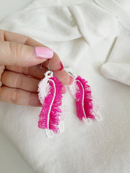 Fringed Pink Ribbon Earrings FSL