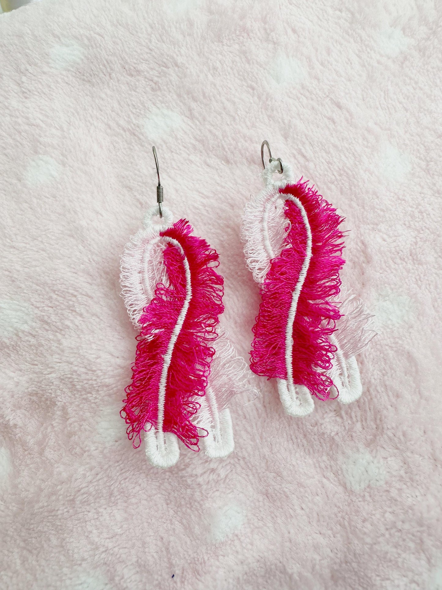 Fringed Pink Ribbon Earrings FSL