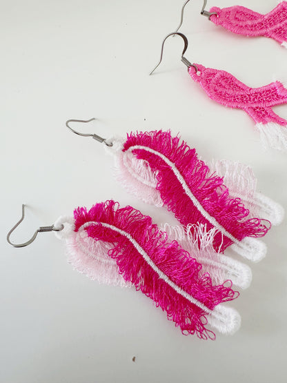 Fringed Pink Ribbon Earrings FSL