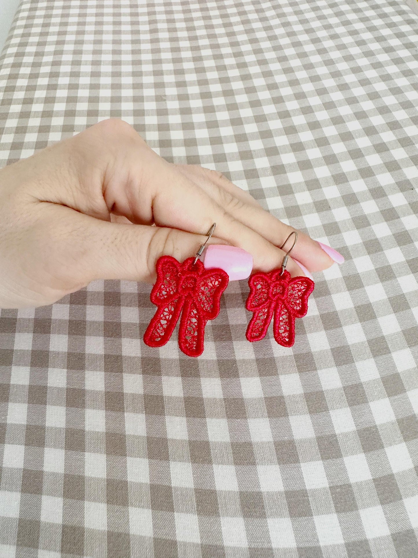 Bow Earrings lightweight lace kids girls charm pendant FSL freestanding lace machine embroidery designs