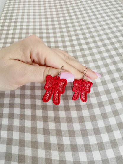 Bow Earrings lightweight lace kids girls charm pendant FSL freestanding lace machine embroidery designs