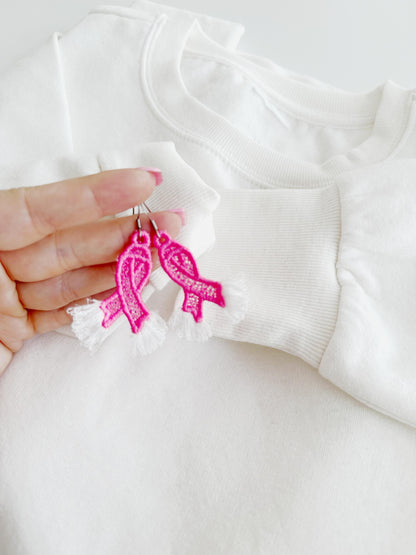 Fringed Pink Ribbon Earrings FSL