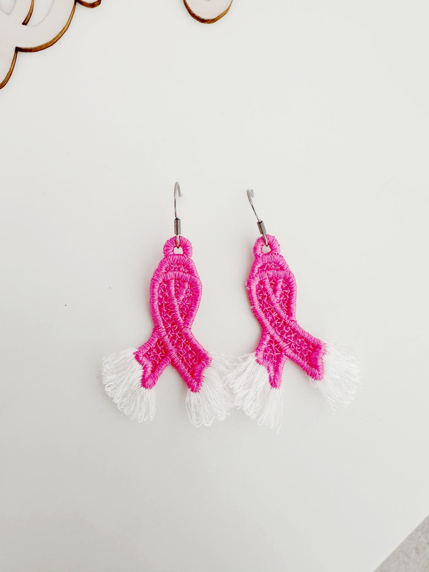 Fringed Pink Ribbon Earrings FSL