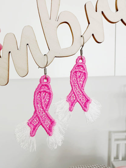 Fringed Pink Ribbon Earrings FSL