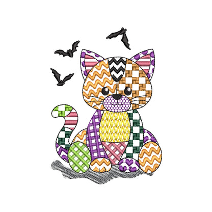 Halloween Patchwork Spooky Cat
