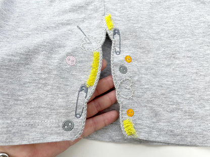 Seamstress split side seam cutout side bow machine embroidery designs sweatshirt t-shirt outfit Heart Button Safety Pin
