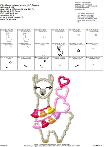Valentine Llama Zigzag Applique