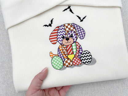 Halloween Patchwork Spooky Puppy and Bat patterned Dog soft toy outline kids baby machine embroidery designs