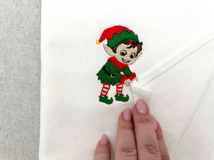 Cute Playing Elf stealing kitchen dish towel animal Thief machine embroidery designs ITH Christmas gift idea