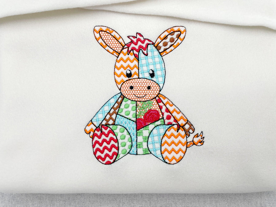 Cute Faux Patchwork Donkey soft toy patterned farm animal kids baby machine embroidery designs