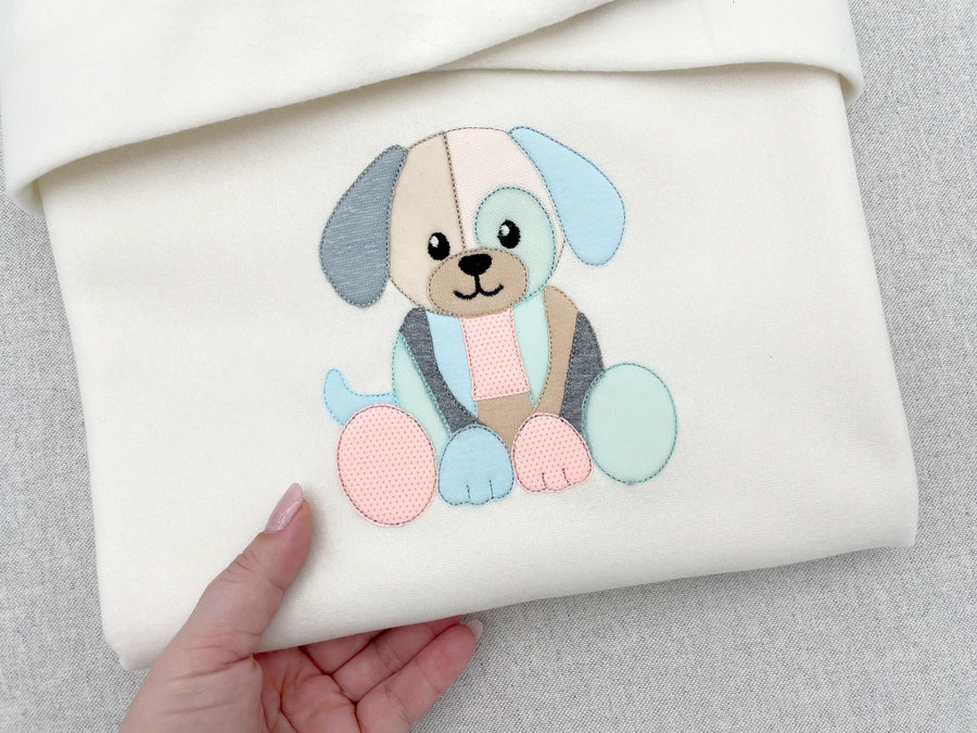 Cute little Patchwork Dog Puppy Raggedy edge Applique machine embroidery designs kids baby soft toy design