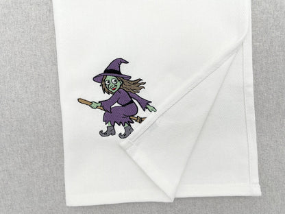 Halloween Witch Flying on Broom stealing kitchen dish towel animal thief kids machine embroidery designs ITH