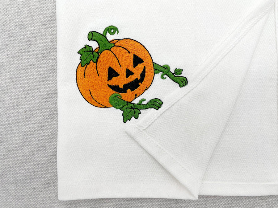 Halloween Jack-O-Lantern Pumpkin stealing kitchen dish towel animal thief kids machine embroidery designs ITH project simply in the hoop
