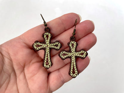 Cross Earrings in the hoop FSL freestanding lace machine embroidery designs Christian Cross Religious charm ITH