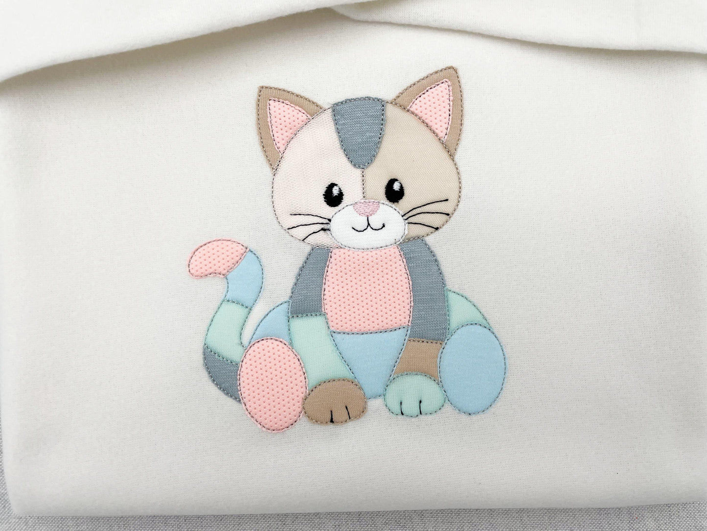 Patchwork Kitty Cat Kitten Raggedy Applique machine embroidery designs kids baby soft toy design