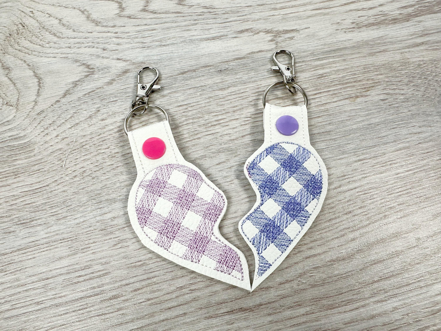 Buffalo Plaid Split Heart Eyelet and Key Fob Snap Tab keychain in the hoop machine embroidery designs ITH Valentines Day friends