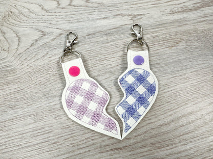 Buffalo Plaid Split Heart Eyelet and Key Fob Snap Tab keychain in the hoop machine embroidery designs ITH Valentines Day friends