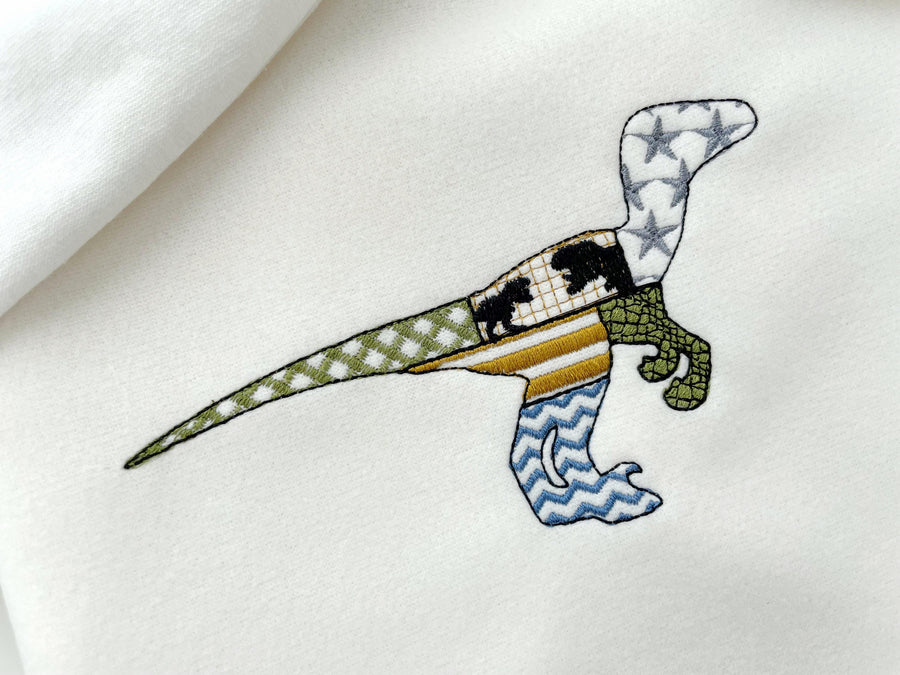 Patchwork Velociraptor dinosaur Jurassic animal silhouette patterned outline kids boys machine embroidery designs
