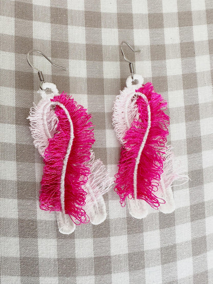 Fringed Pink Ribbon Earrings FSL