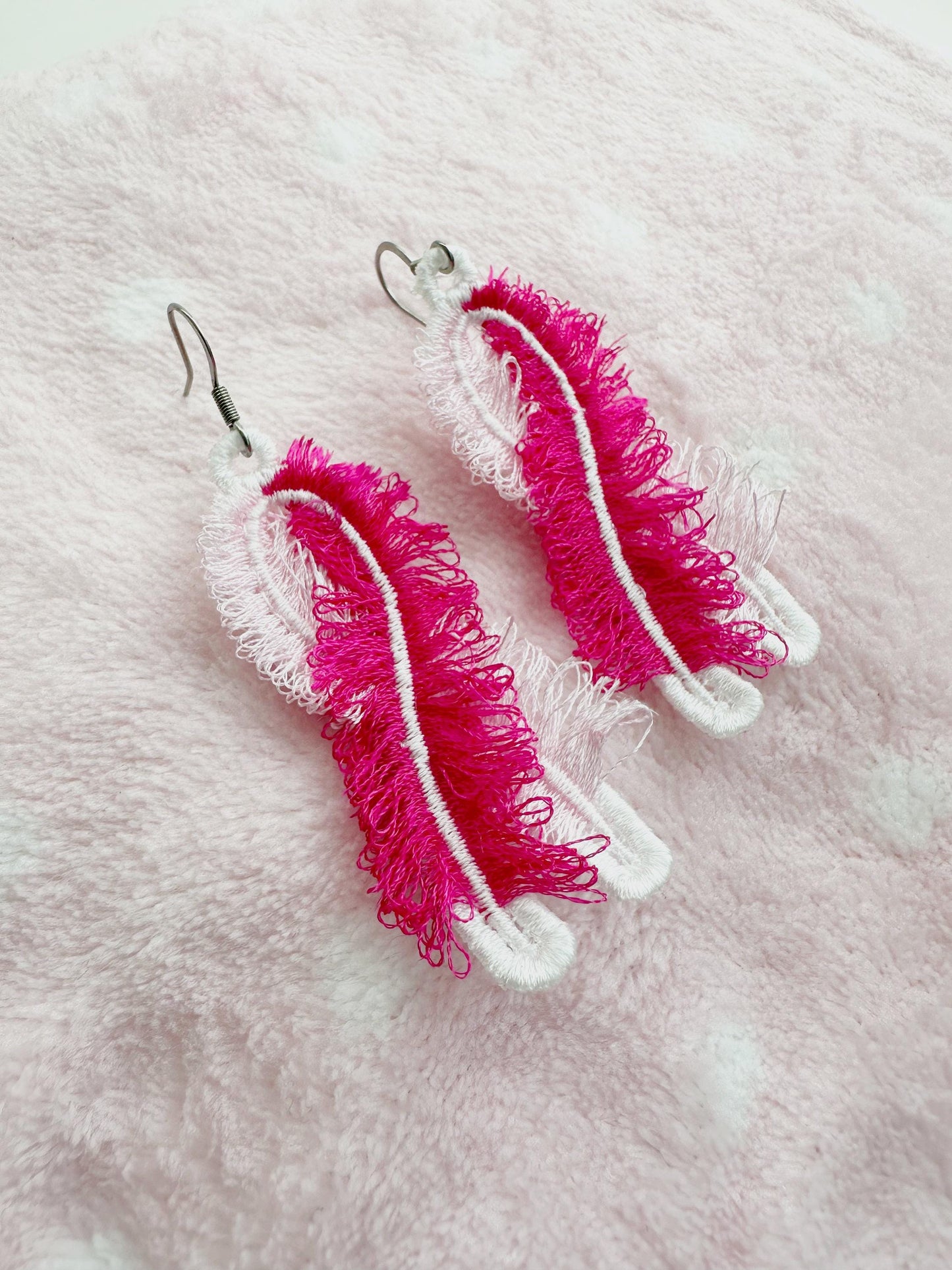 Fringed Pink Ribbon Earrings FSL