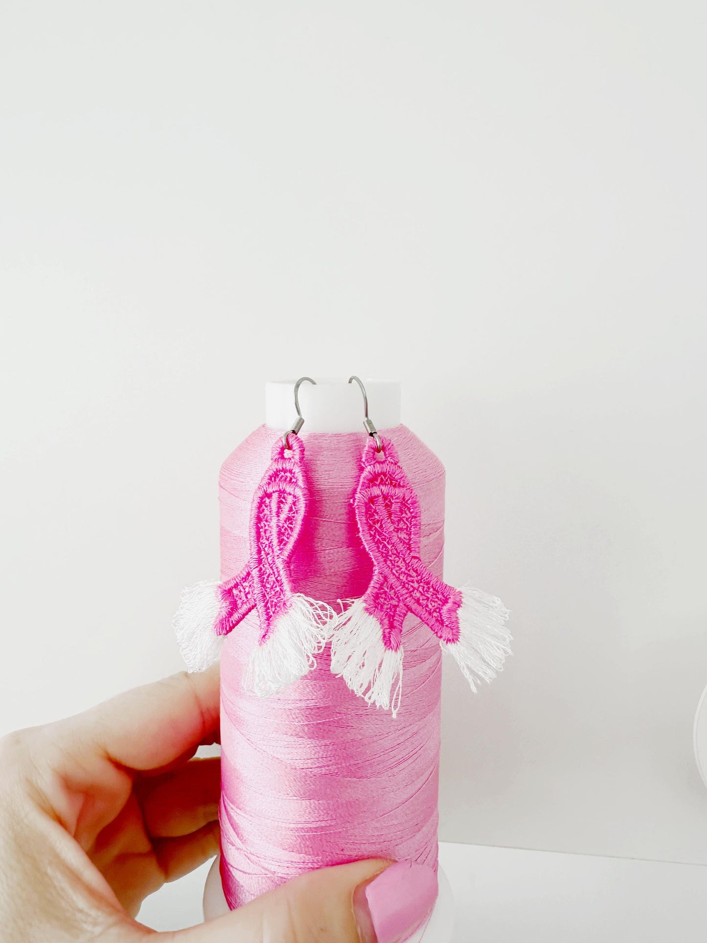 Fringed Pink Ribbon Earrings FSL