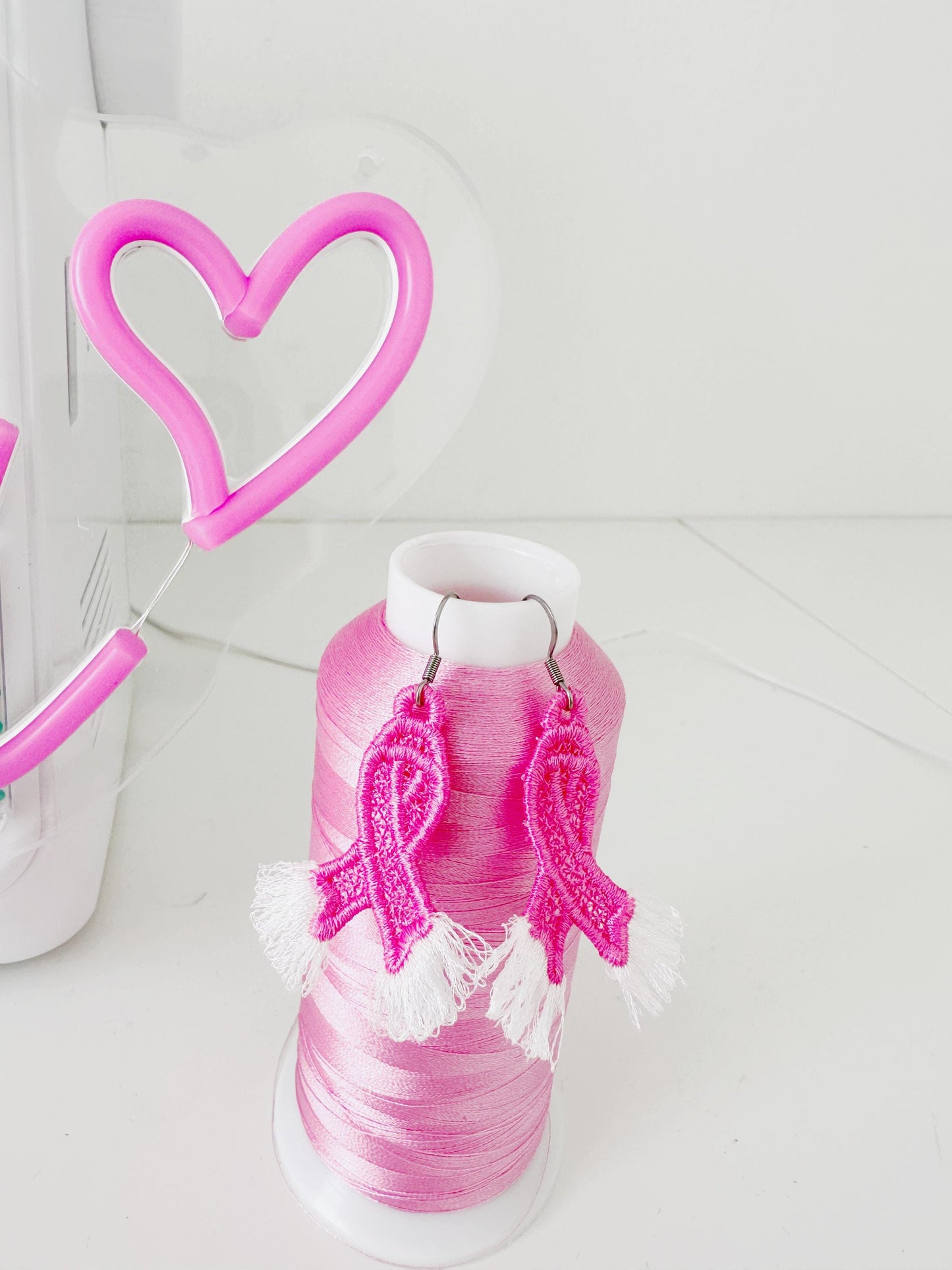 Fringed Pink Ribbon Earrings FSL