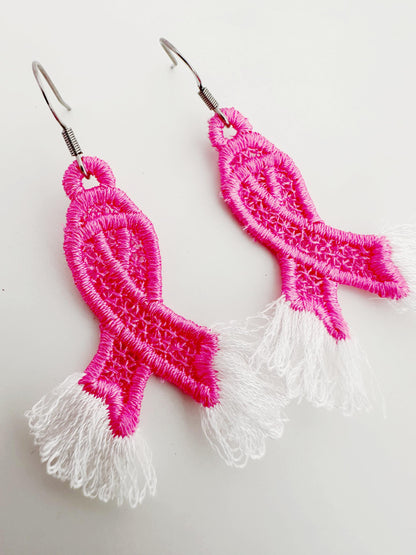 Fringed Pink Ribbon Earrings FSL