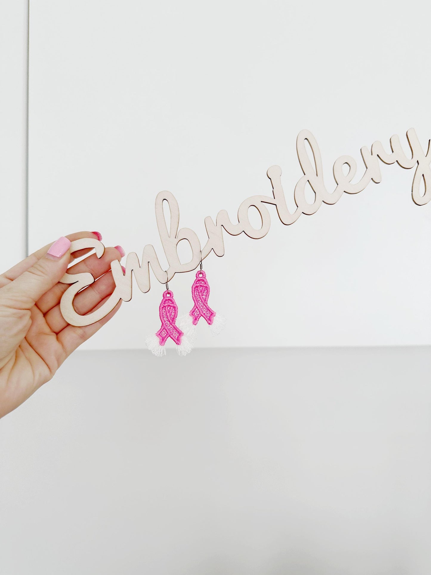 Fringed Pink Ribbon Earrings FSL