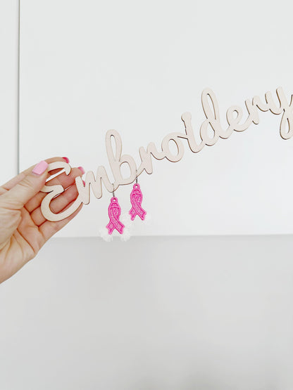 Fringed Pink Ribbon Earrings FSL