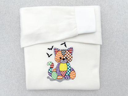 Halloween Patchwork Spooky Cat and Bat patterned Kitty soft toy outline kids baby machine embroidery designs
