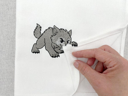 Naughty Werewolf Puppy stealing kitchen dish towel Halloween animal thief machine embroidery designs ITH