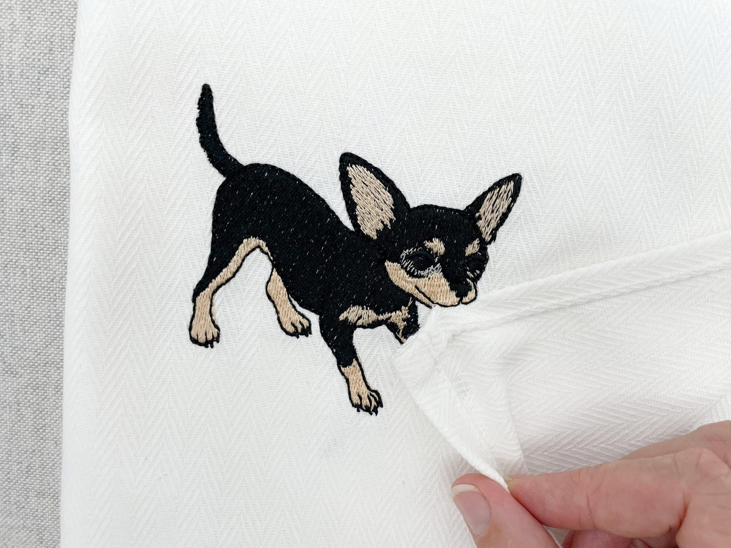 Cute playing Chihuahua tricolor Puppy Dog Mama kitchen dish towel pet animal machine embroidery designs ITH