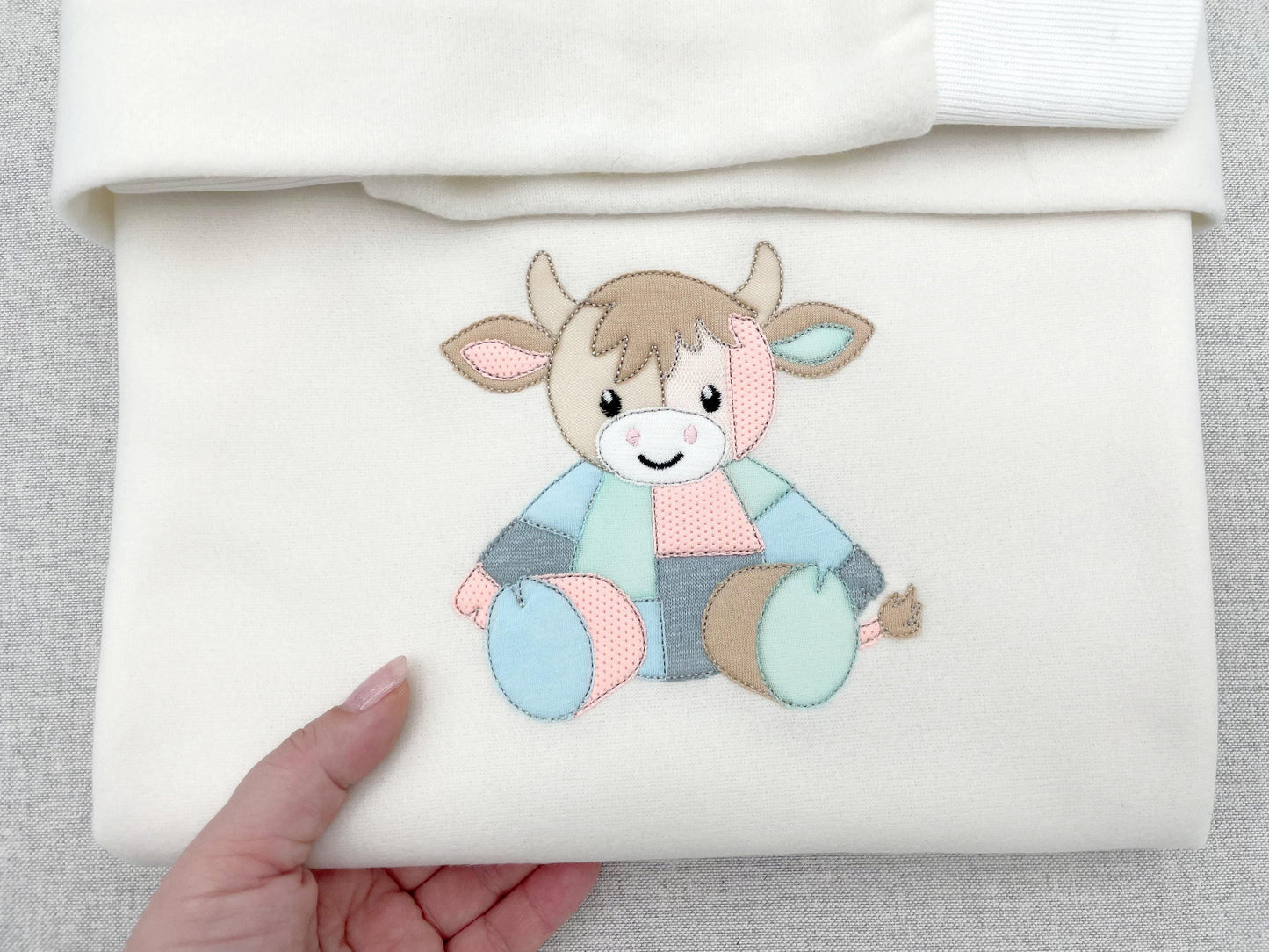 little Patchwork Cow Bull Calf Raggedy Applique machine embroidery designs kids baby farm animal toy