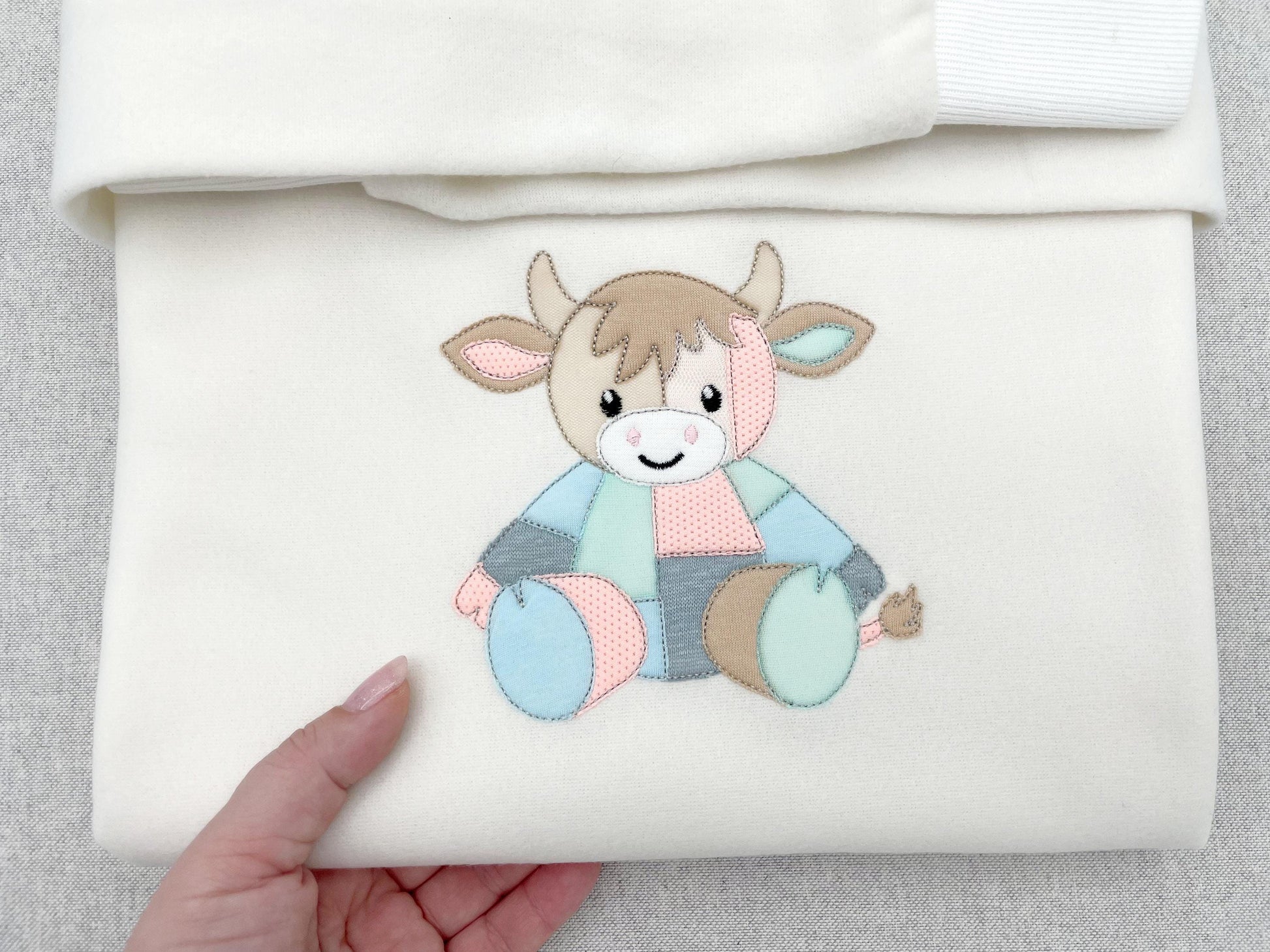 little Patchwork Cow Bull Calf Raggedy Applique machine embroidery designs kids baby farm animal toy