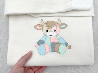 little Patchwork Cow Bull Calf Raggedy Applique machine embroidery designs kids baby farm animal toy