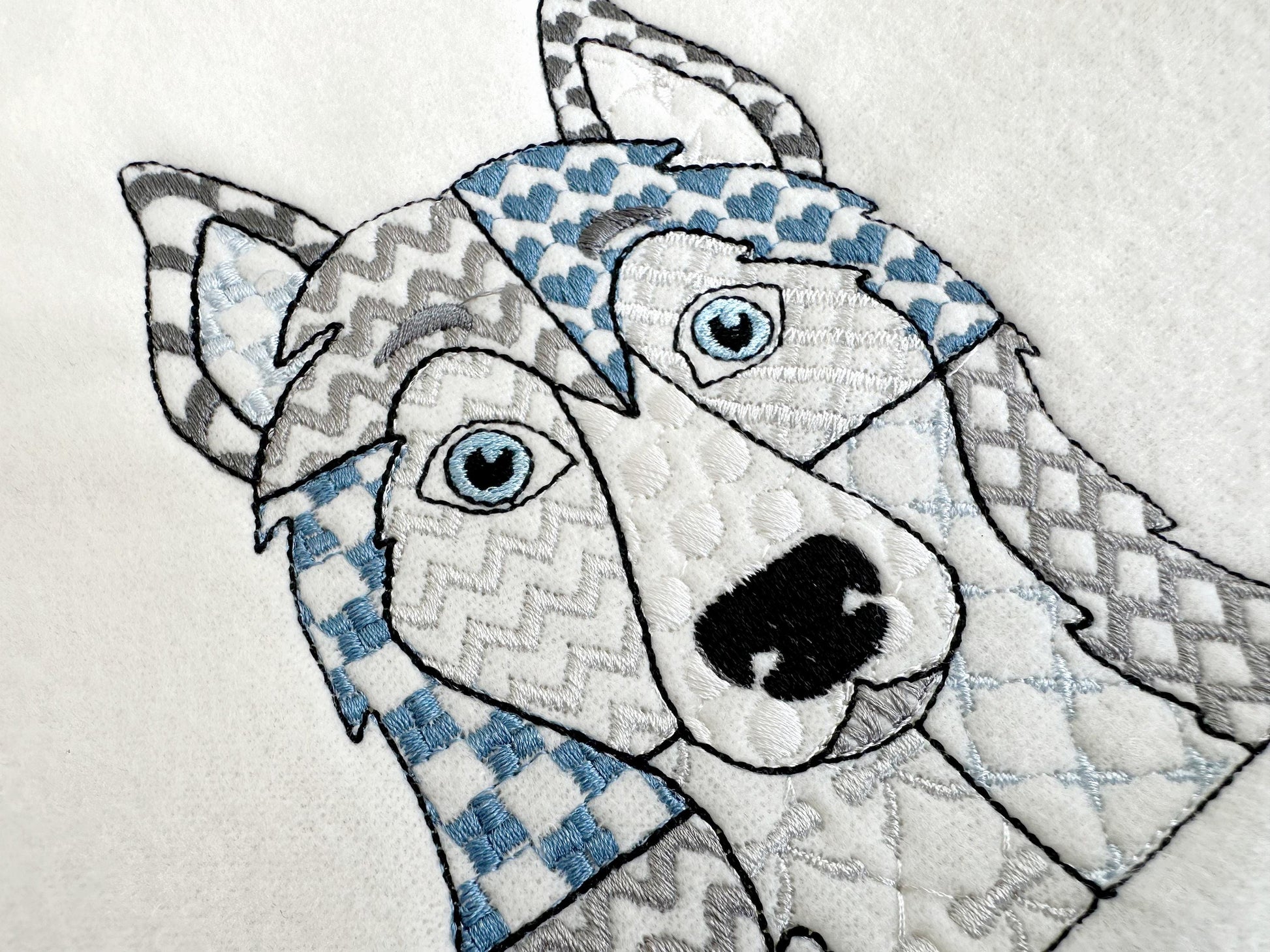 Patchwork Husky Dog Breed patterned animal outline machine embroidery designs Dog lovers Puppy boys t-shirt
