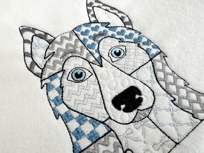 Patchwork Husky Dog Breed patterned animal outline machine embroidery designs Dog lovers Puppy boys t-shirt