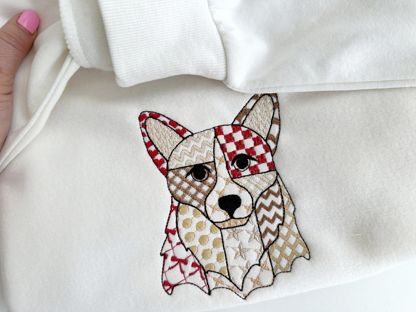 Patchwork Corgi Dog Breed patterned animal outline machine embroidery designs Dog lovers Puppy boys t-shirt design