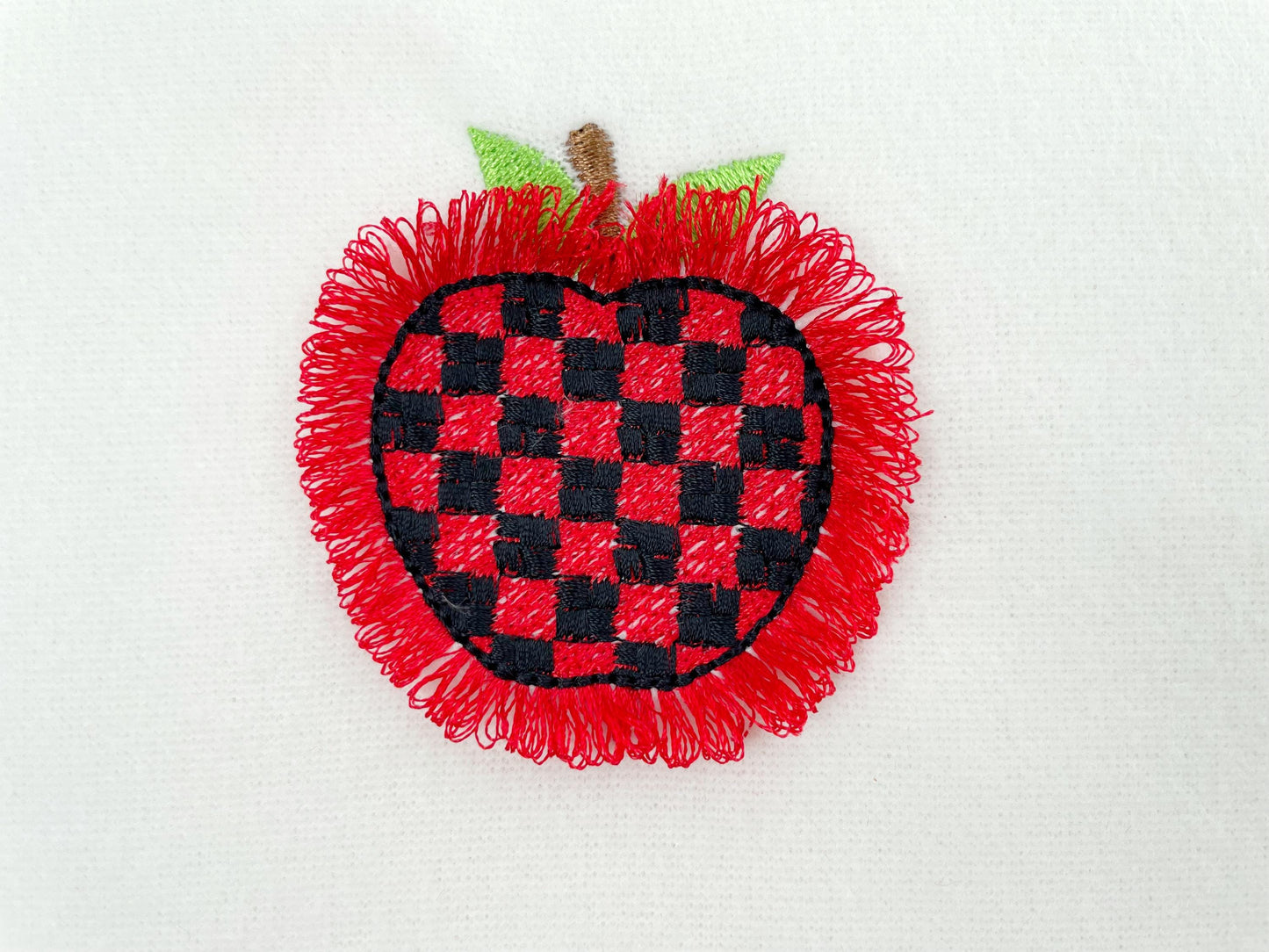 Patterned Fringed Apple checkered pattern machine embroidery designs fluffy Apple Fruit back to school fringe
