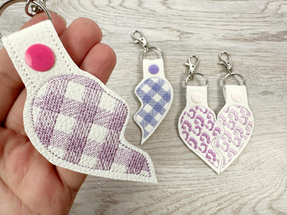 Plaid Split Heart Keychain