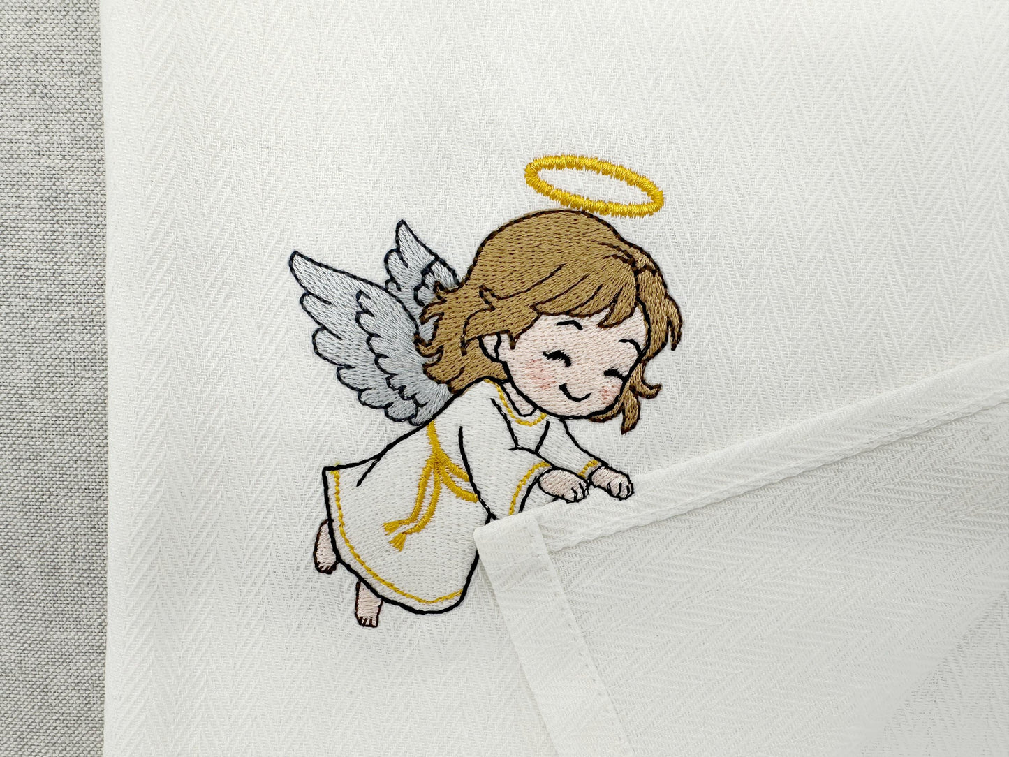 Playing Angel stealing kitchen dish towel thief kids machine embroidery designs ITH in the hoop Christmas gift idea