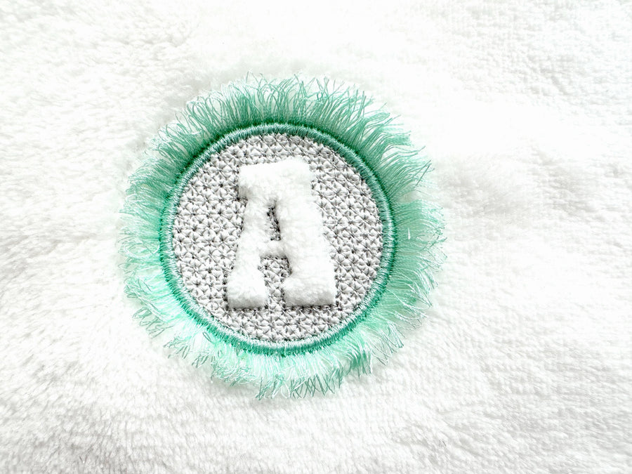 Embossed Circle Monogram fringed frame alphabet letters A-Z machine embroidery designs for hoop 4x4 wedding birthday gift idea