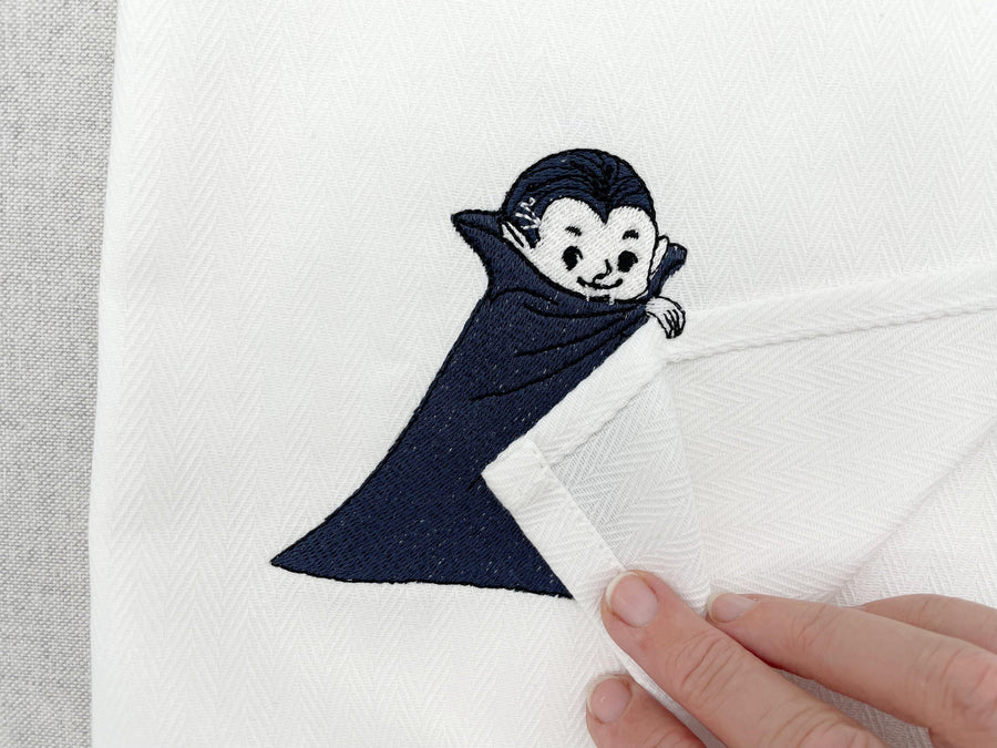Little Playing Dracula Vampire stealing kitchen dish towel Halloween thief kids boys machine embroidery designs ITH
