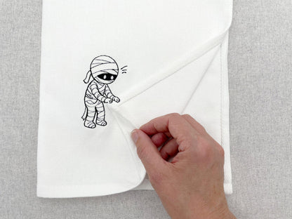 Little Playing Mummy boy stealing kitchen dish towel Halloween thief machine embroidery designs ITH