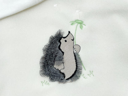 Cute Hedgehog with Dandelion flower stem Fringed Floral Fluffy Fringe machine embroidery designs kids