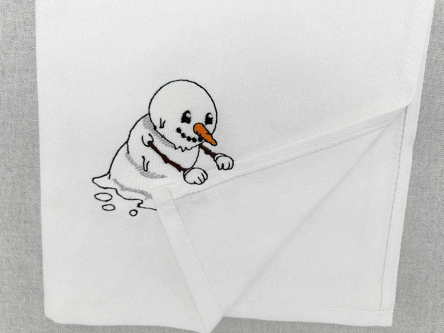 Melting Snowman stealing kitchen dish towel thief kids machine embroidery designs ITH Christmas gift idea
