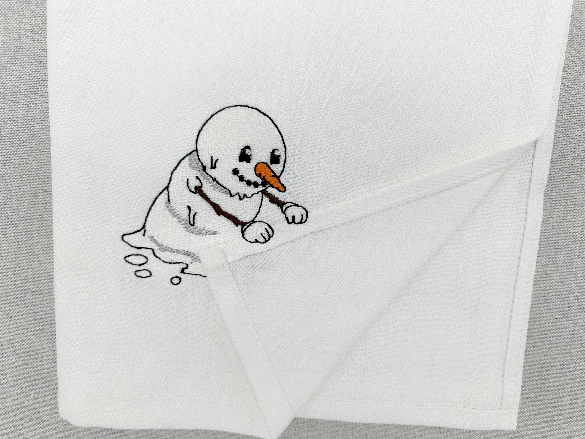 Melting Snowman stealing kitchen dish towel thief kids machine embroidery designs ITH Christmas gift idea