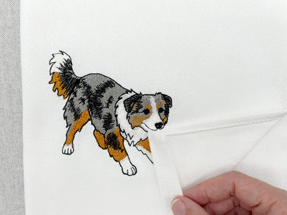 Lovely playing Australian Shepherd Puppy Dog Aussie kitchen dish towel