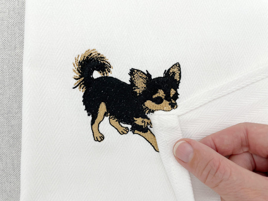 Long hair longhaired Chihuahua Puppy Dog kitchen dish towel pet animal machine embroidery designs ITH