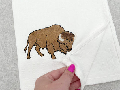 Mighty Playing Bison stealing kitchen dish towel wild animal thief machine embroidery designs ITH